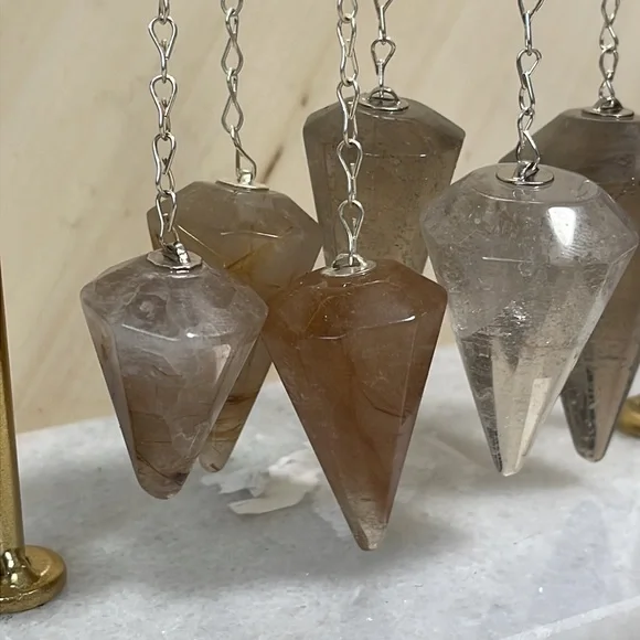 Crystal Pendulum Healing Pointed Pendant Faceted Gemstone Quartz Smoky Clear - Picture 9 of 12